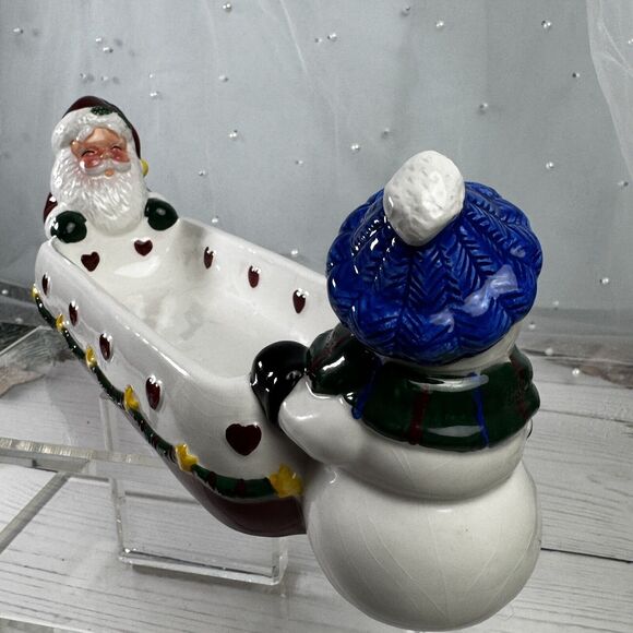 Earthenware Holiday Santa Claus Snowman Christmas Cracker Dish #20639 - Picture 8 of 15
